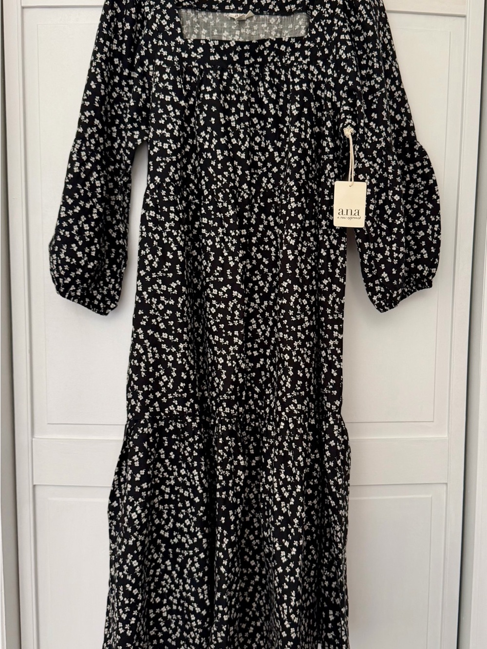 a.n.a Black Floral Maxi Dress with Puff Sleeves